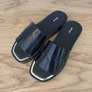 DNKY Lauren Platform Slide‎ Sandal Womens Black 8.5 Vegan